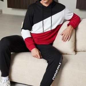 Casual Multicolor Men's Color Block Drawstring Hoodie